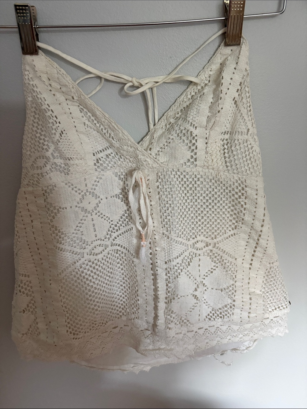 Roxy Cream Crochet Halter Camisole Top